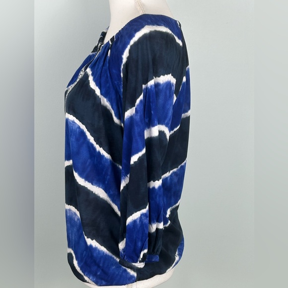 NWT INC International Concepts Blue/White/Black with Silver Sequins Blouse - Picture 5 of 10